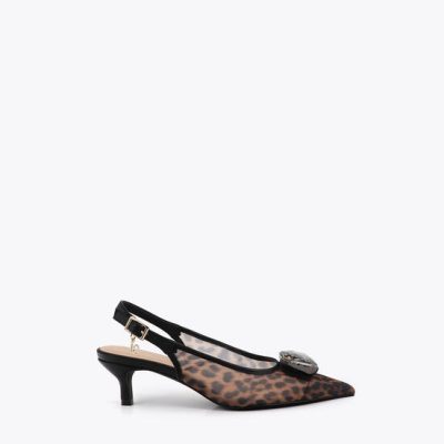 Zapato tacón en rejilla animal print y cristal